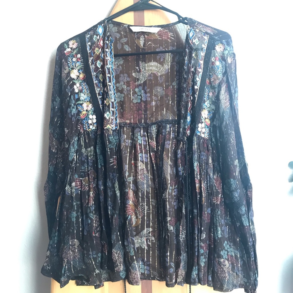 Zara Open Long Sleeve Top with Embroidery